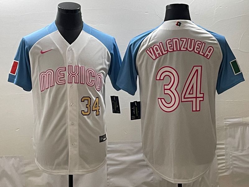 Men 2023 World Cub Mexico #34 Valenzuela White blue Nike MLB Jersey2->more jerseys->MLB Jersey